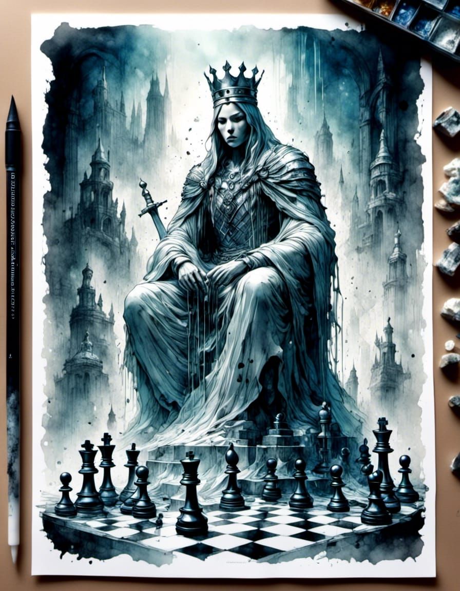 King Chess Piece Comes to Life, Watercolor Sketch