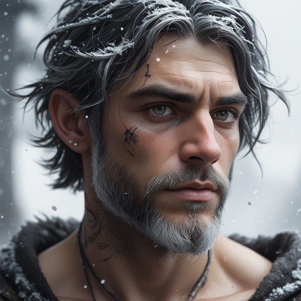 Rugged Snow Elf Male in Majestic Cloak, Rendered in Realisti...