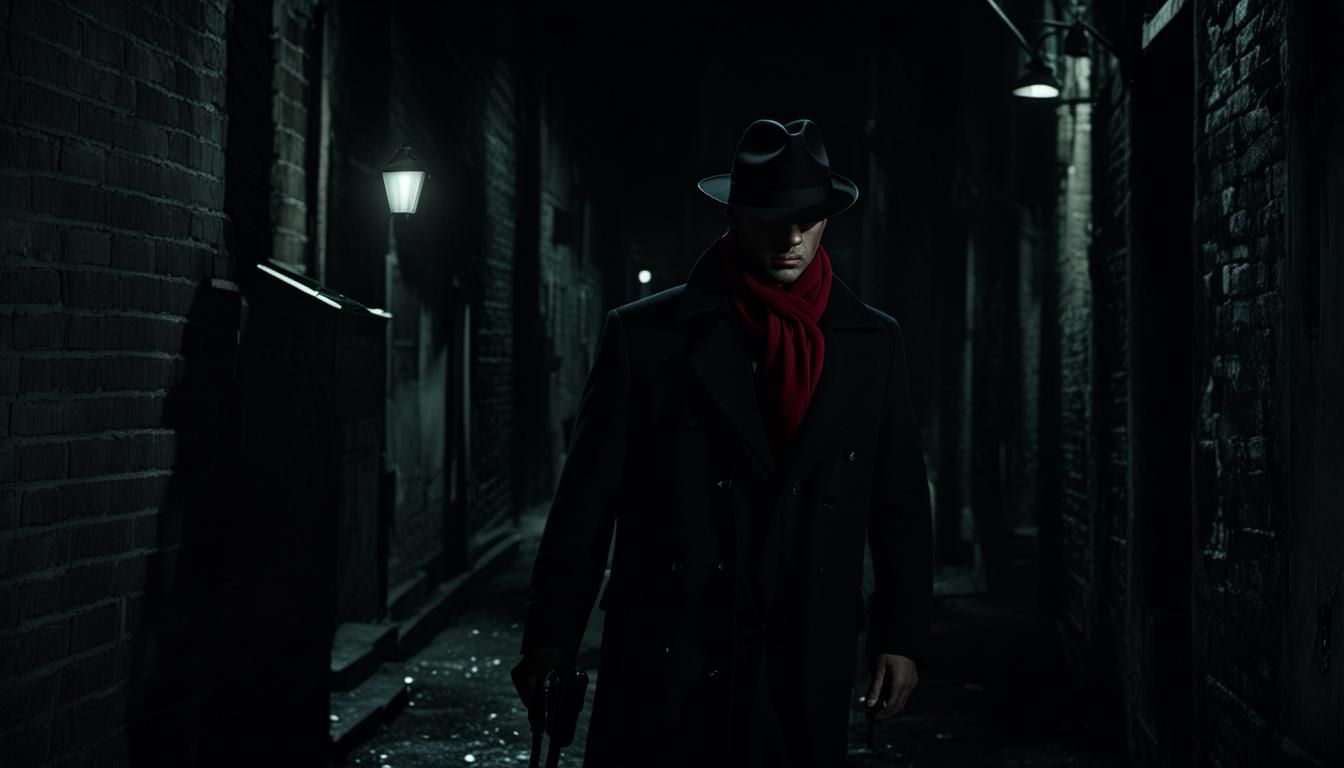 Detective at Dark Alley Crime Scene