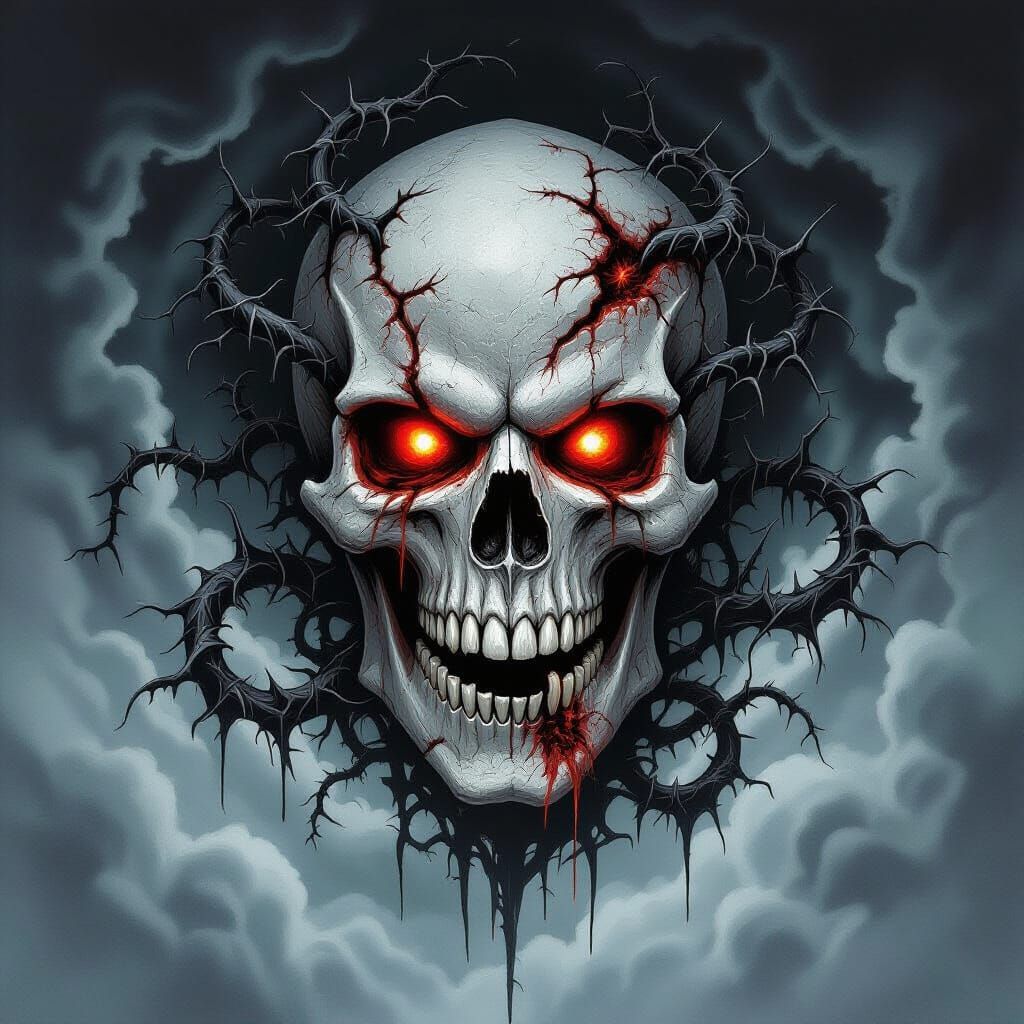 Monstrous Skull T-Shirt Design in Horror Art Style