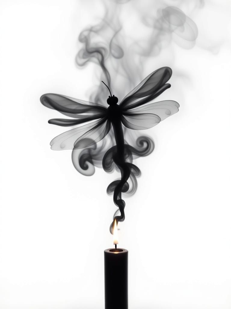 Ethereal Dragonfly Formed from Candle Smoke