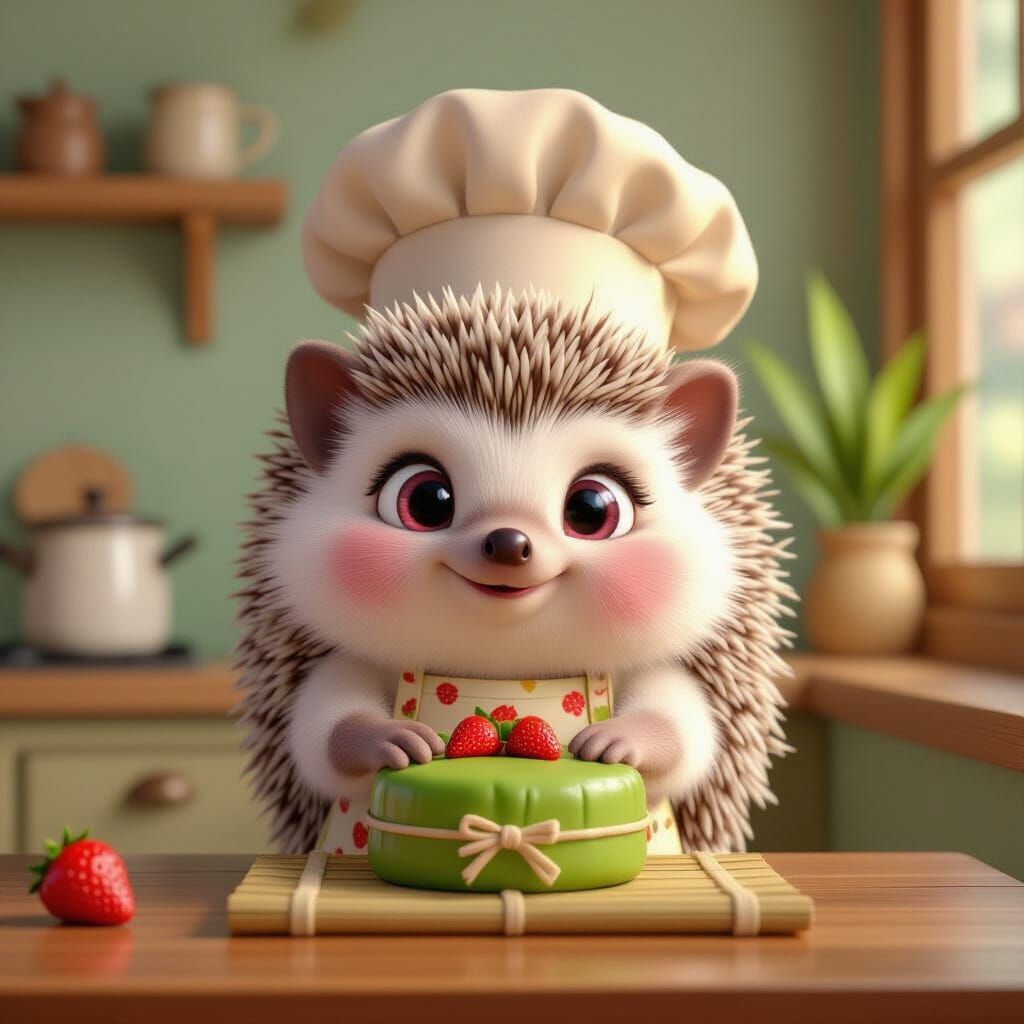 Hedgehog Chef Wraps Cake: Pixar-Style 3D Animation