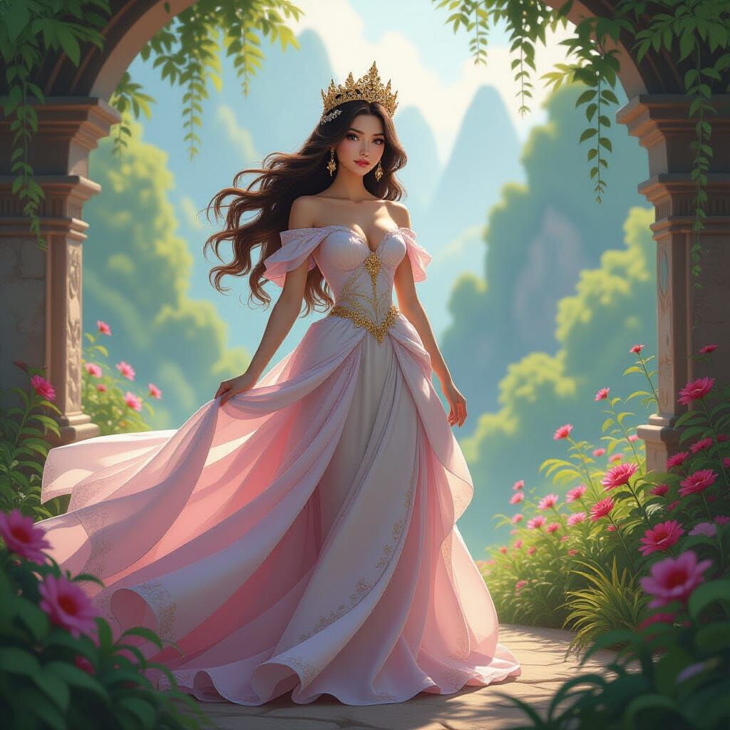 Fantasy Princess in Lush Kingdom, Animated Style