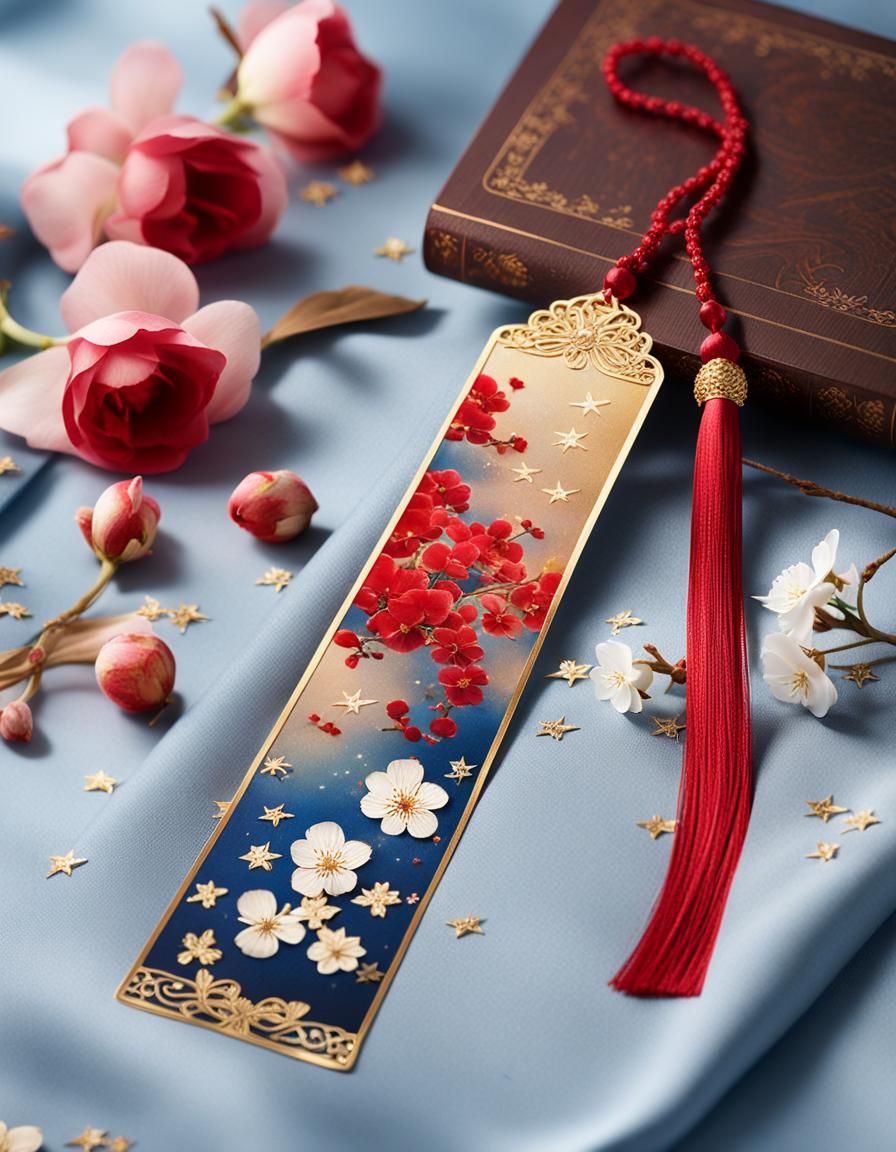 Ornate Bookmark with Tassel on Silk Towel