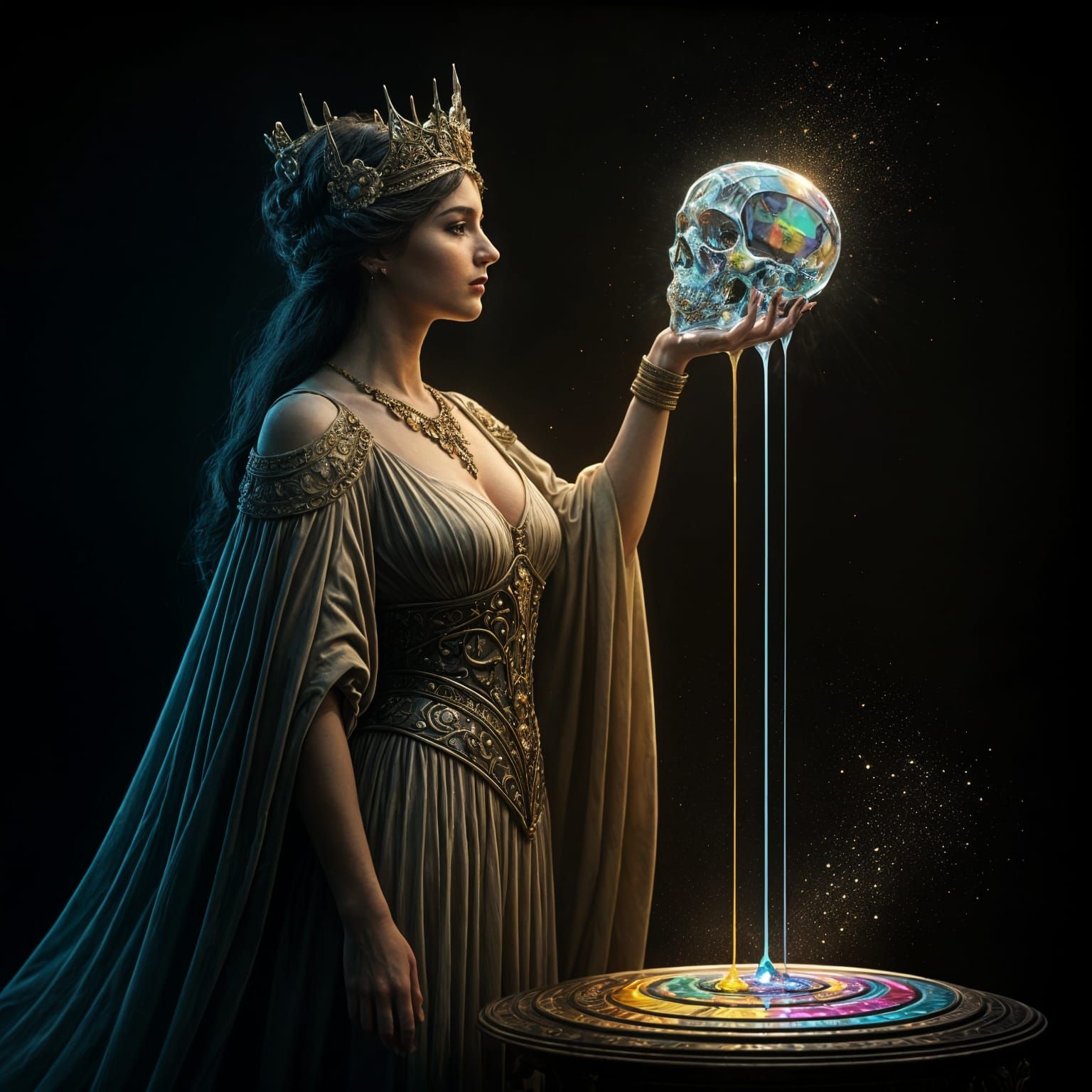 Woman with Crystal Skull in Art Nouveau Style