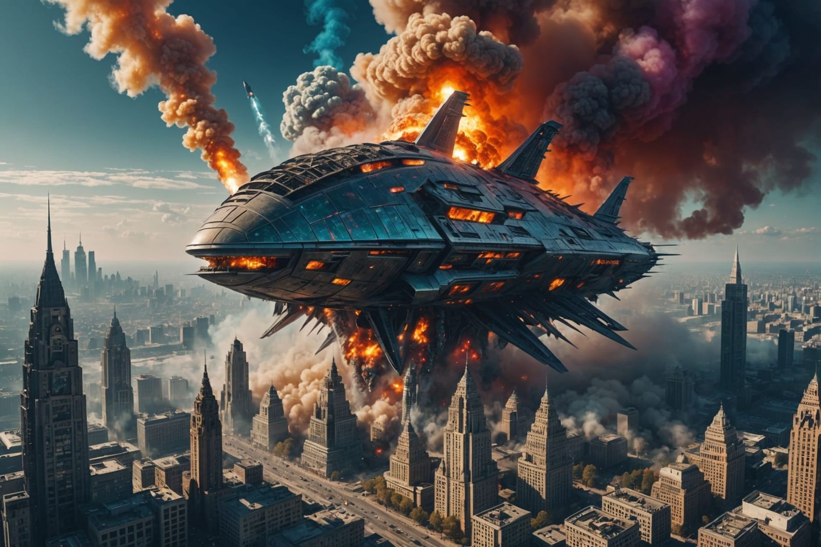 Alien Apocalypse Cityscape with Fractal Warships