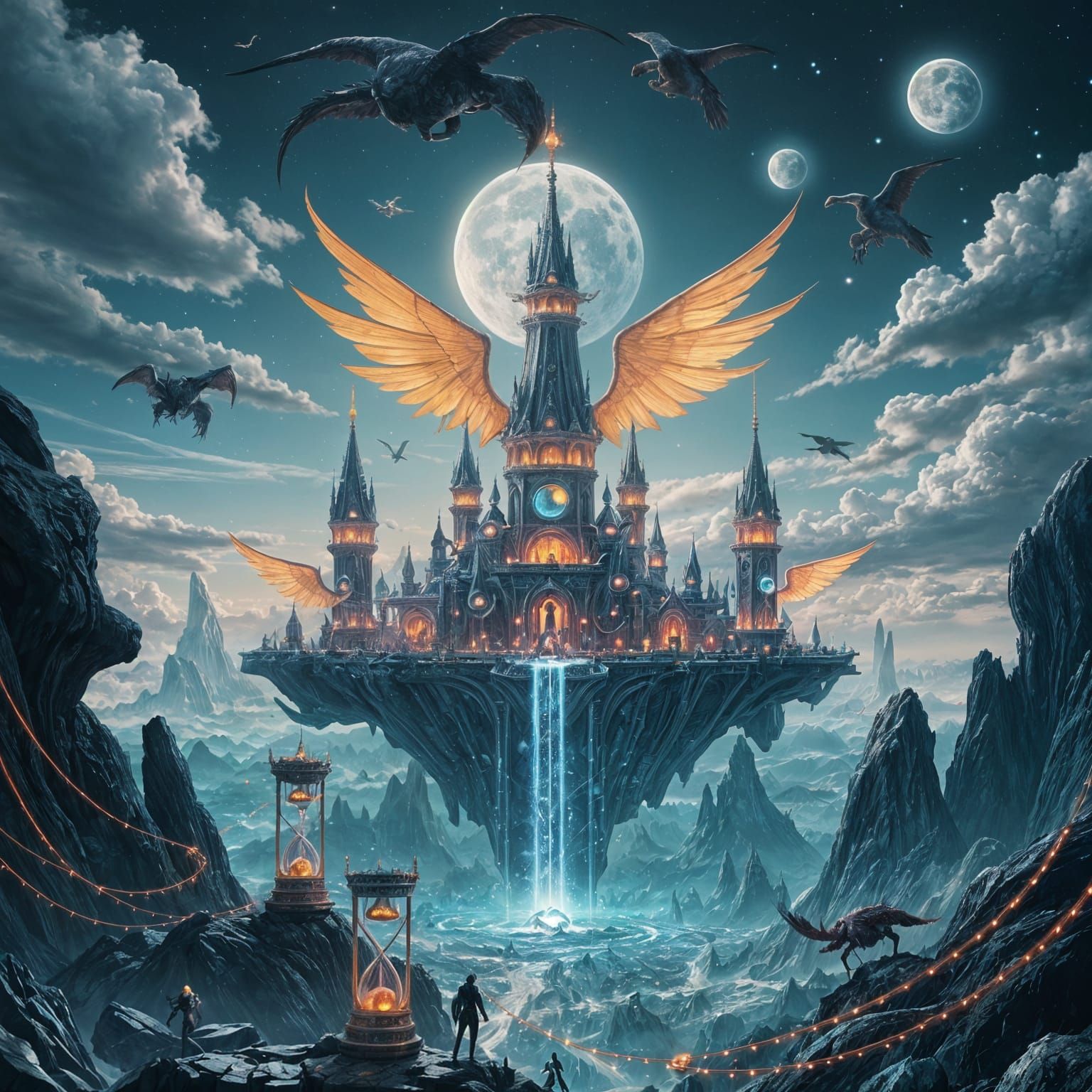 Ethereal City Floating Above Alien Ocean