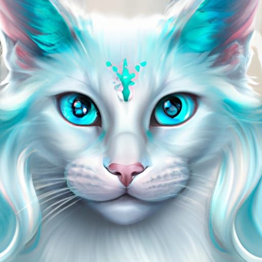 Beautiful White Cat Portrait with Turquoise Eyes