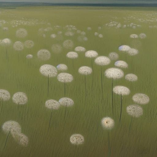 Wilted Dandelions on a Desolate Battlefield in Muted Earth T...