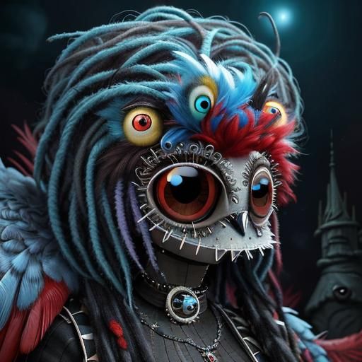 Surreal Googly-Eyed Owl in Gothic-Punk Style