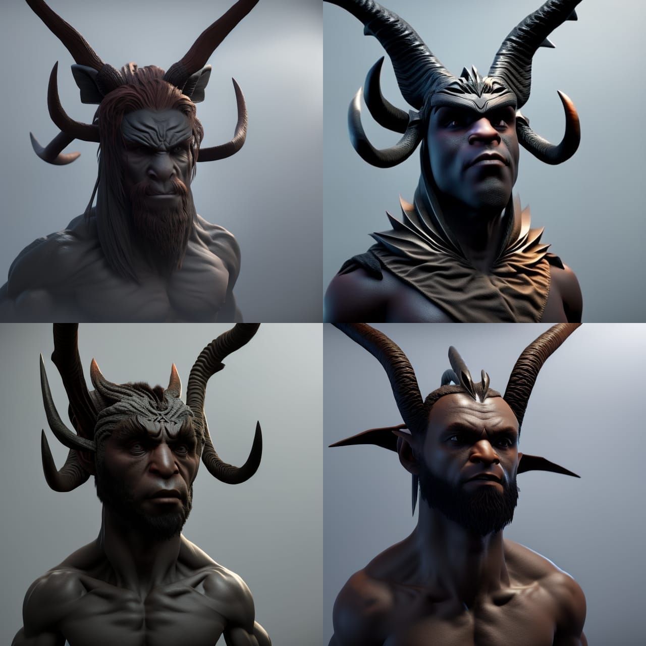 Human-Faced Horned Creature in 3D Cinematic Style