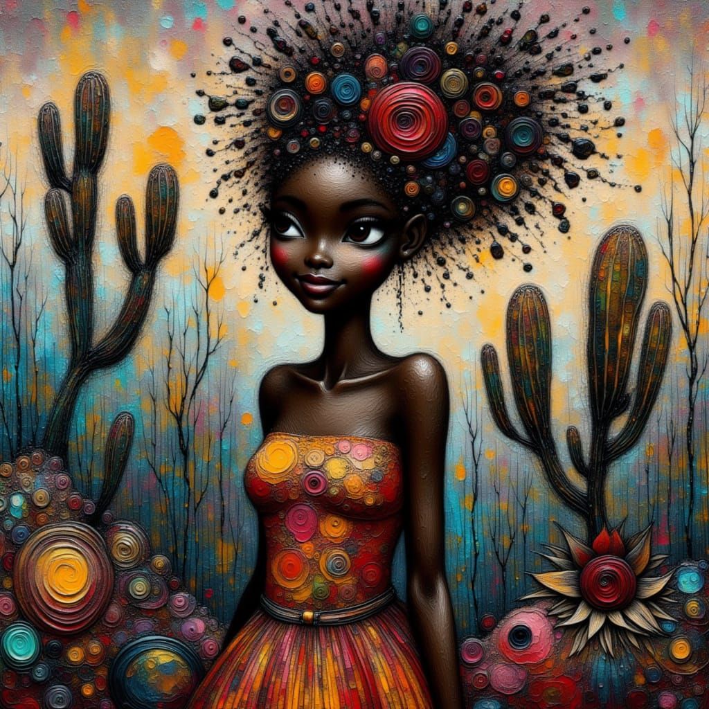 <lora:Whimsical Whispers:1.0> Black woman, abstract acrylic ...