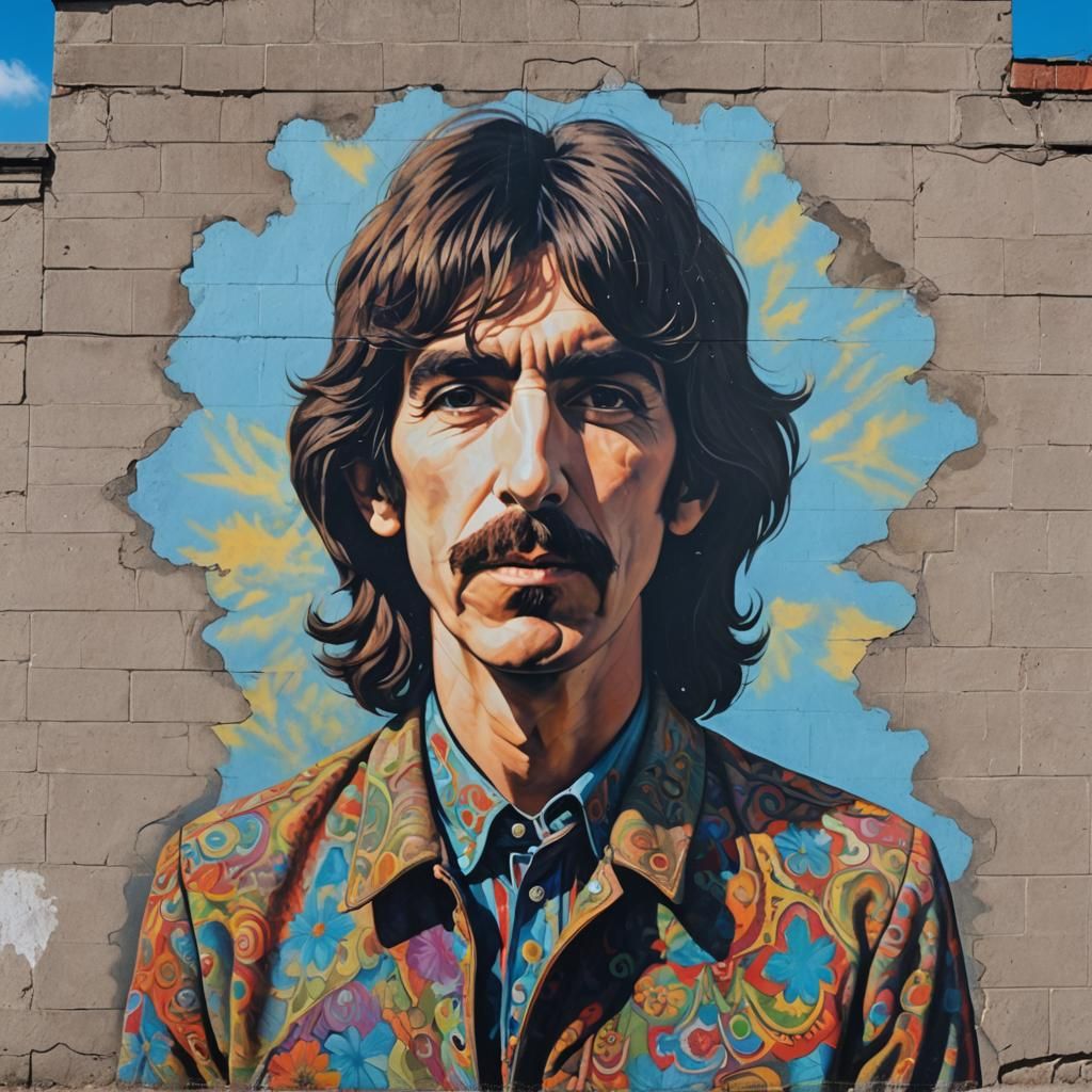 Psychedelic Portrait of George Harrison on City Wall