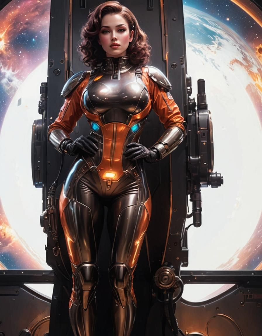 Retro Space Woman in Solarpunk Style