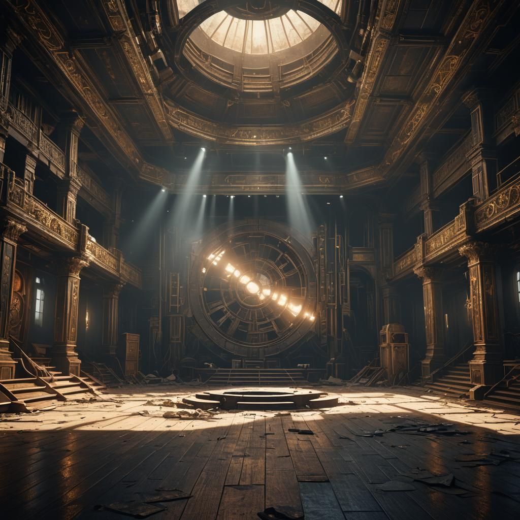 Post-Apocalyptic Theater Stage with Dynamic Lighting