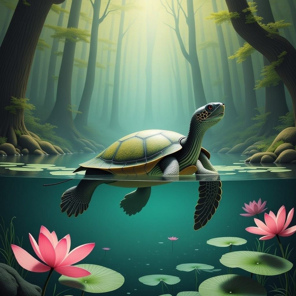 Tranquil Turtle in Serene Aquatic Environment