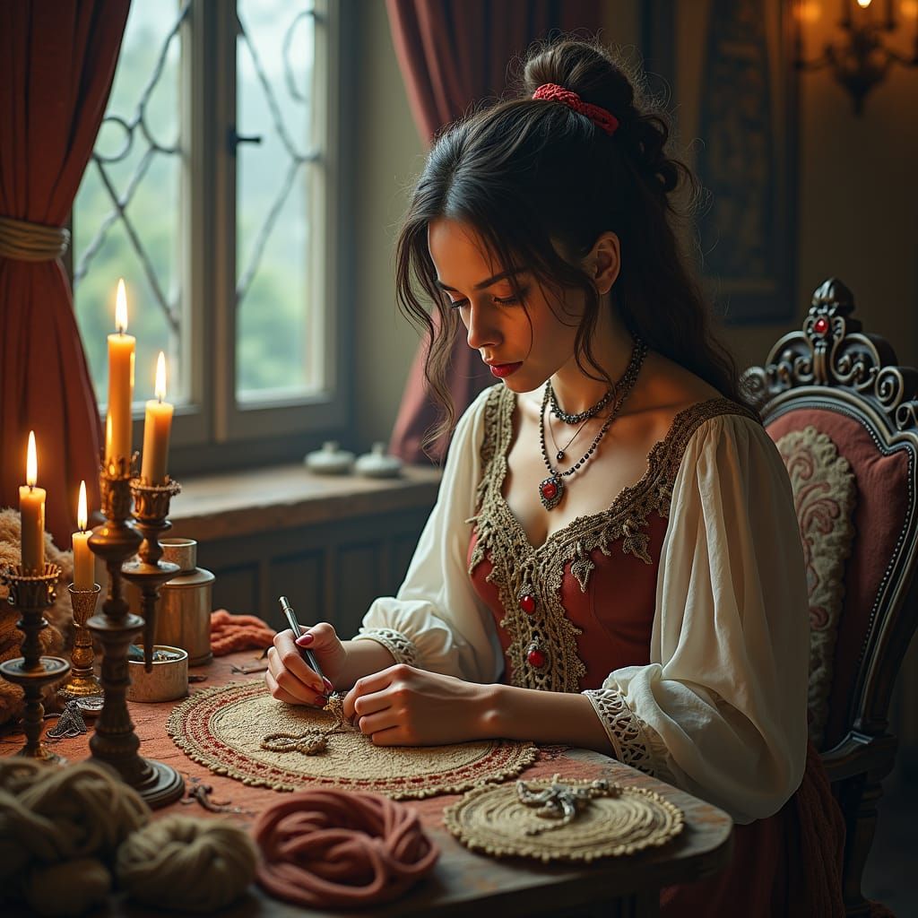 Medieval Artisan Creating Celtic Necklace