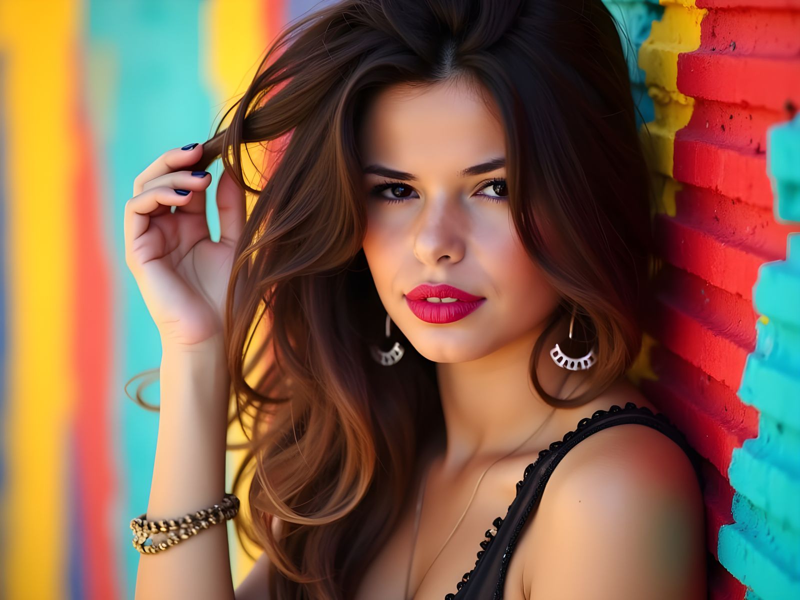 Elegant Young Woman in Vibrant Setting