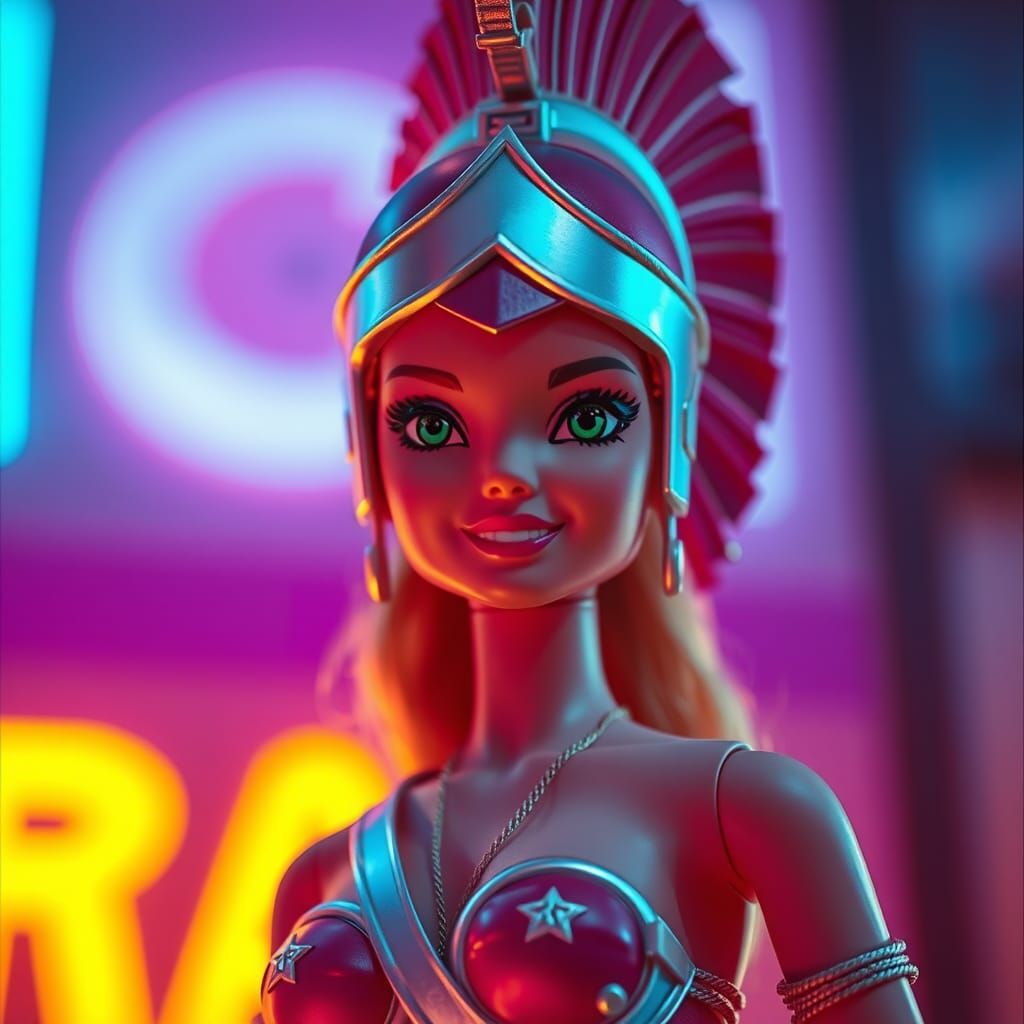 Barbie Doll as Spartan Warrior in Neon