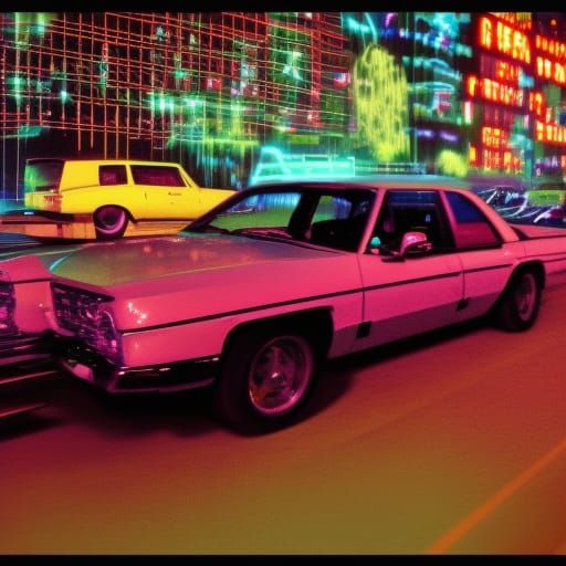 Futuristic Cars in Synthwave Neon Cityscape