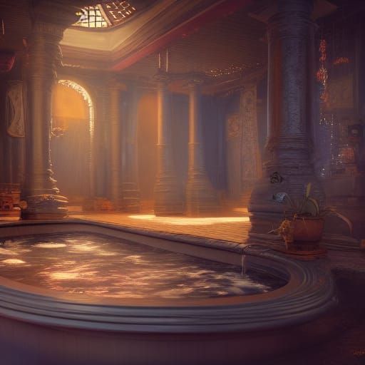 Fantastical Ladies Bath House in Detailed Matte Painting