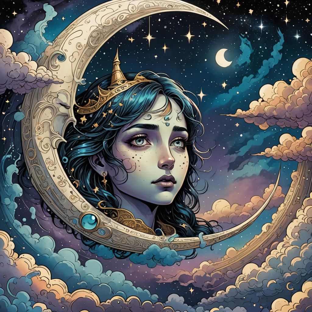 Crying Moon in Comic Book Art Style