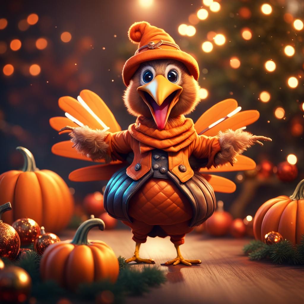 Festive Turkey Dances in Pumpkin Costume