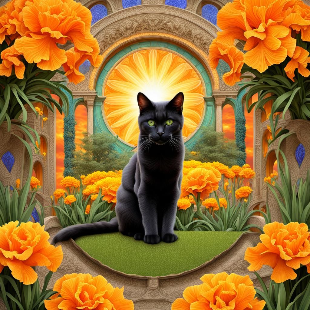 Kaleidoscopic Cat Portrait in Art Nouveau Architecture