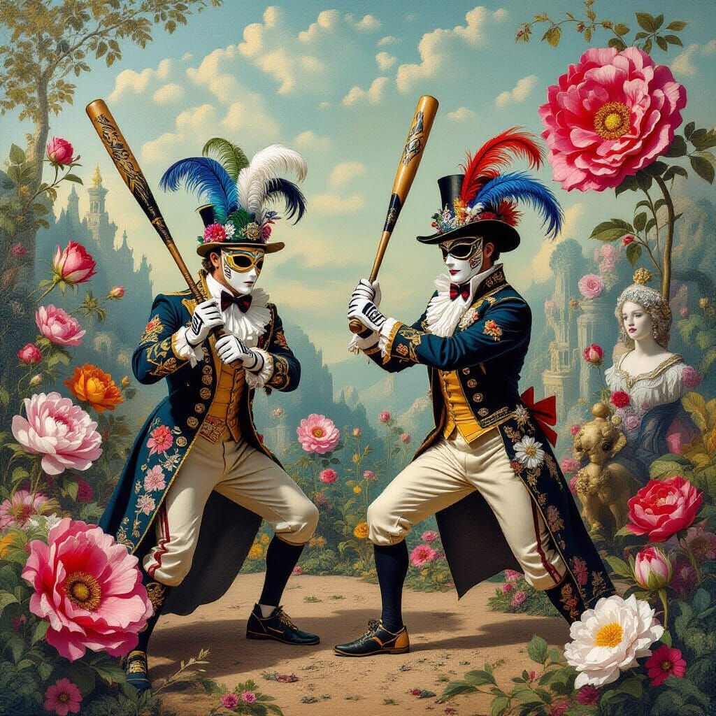 Surreal Baseball Players in Victorian Dreamscape