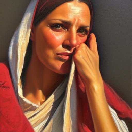Greek Woman in Oil Painting Style