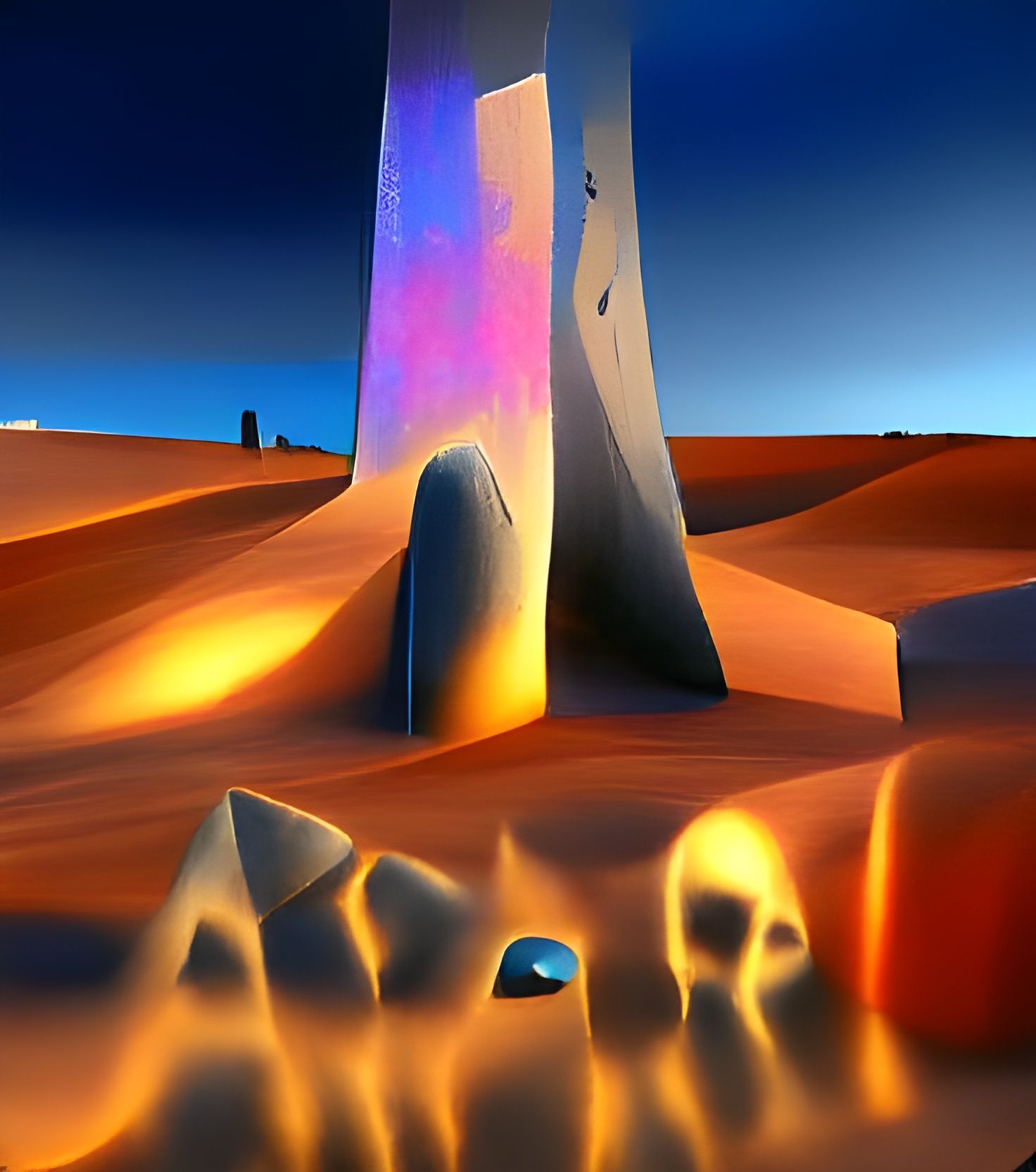 Glowing Desert Monolith at Sunrise: Sci-Fi Fantasy Art
