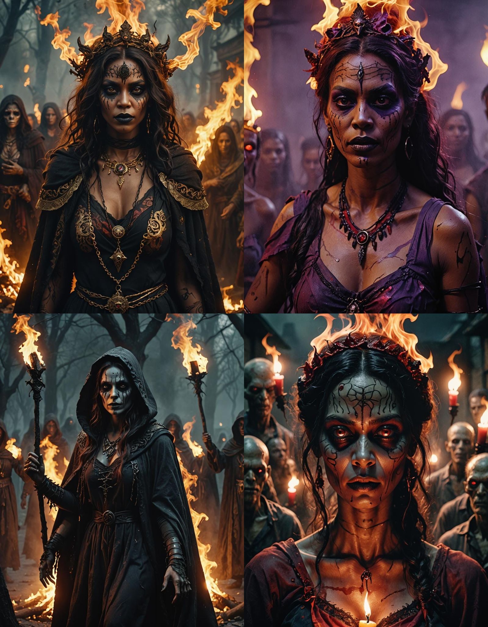 Voodoo Sorceress with Flaming Zombies