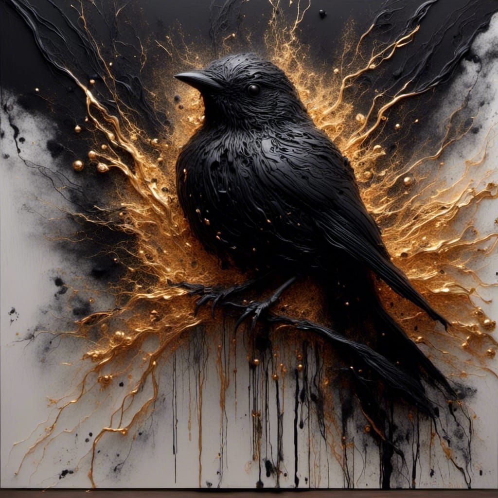 Blackbird Aircraft on Canvas with Golden Highlights