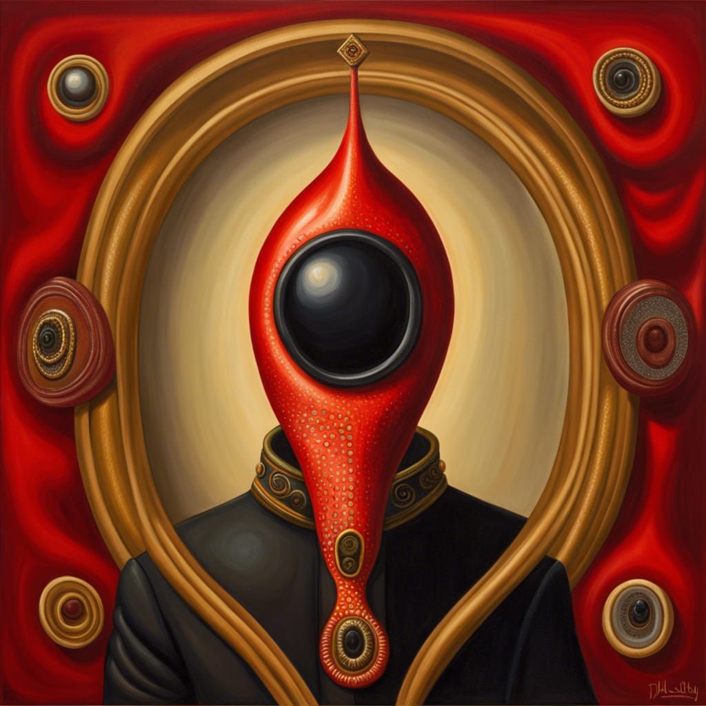 Surreal Oil Portrait: Anthropomorphic Planarian's Critique