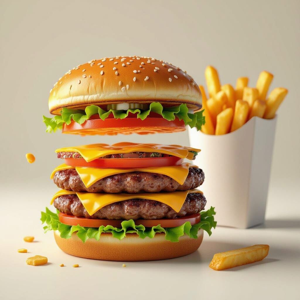 Exploded Cheeseburger Diagram in Sci-Fi Style