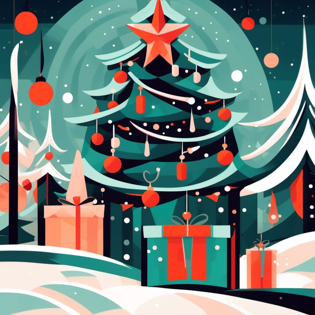 Christmas Tree Gift in Cubist Digital Art Style