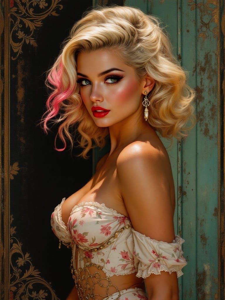 Pin-Up Girl in Baroque Vintage Advertising Style