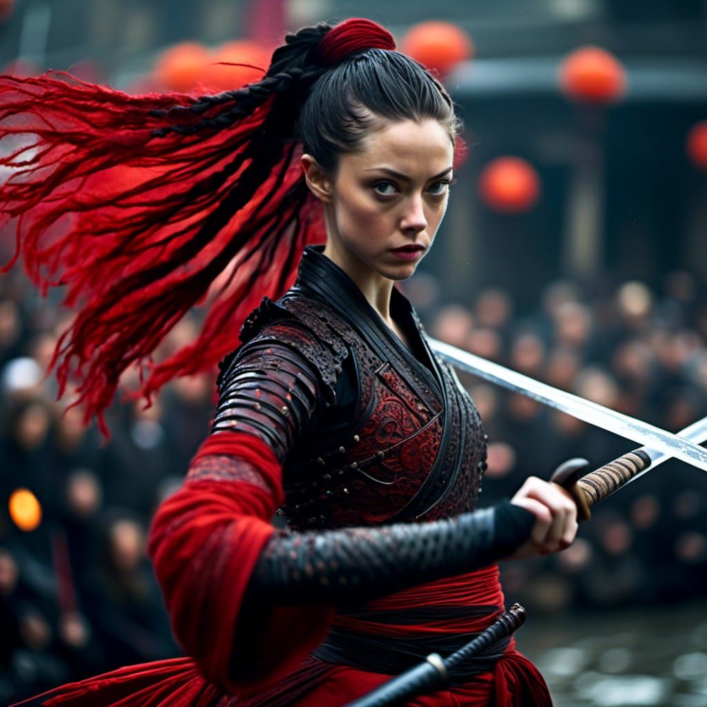 Amanda Seyfried as Kendo Warrior in Vermillion Leather