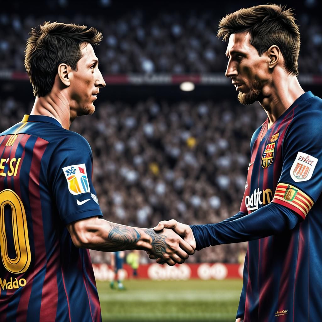 Ronaldo and Messi Handshake in Hyperrealistic Style