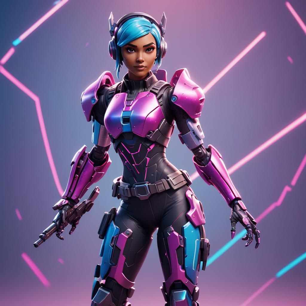 Half-Robot Fortnite Girl Skin in Pixar-Style 3D Art