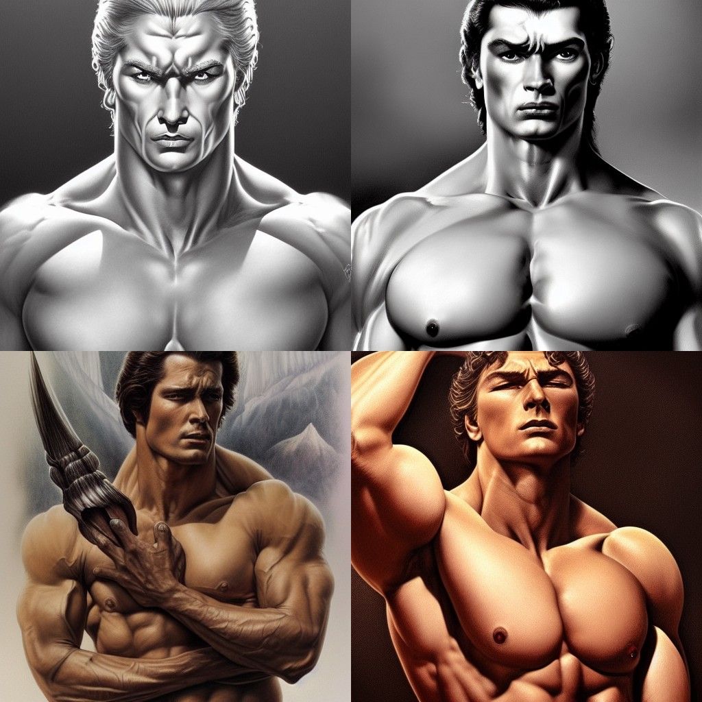 Hyperrealistic Fantasy Bodybuilders in Ethereal Style