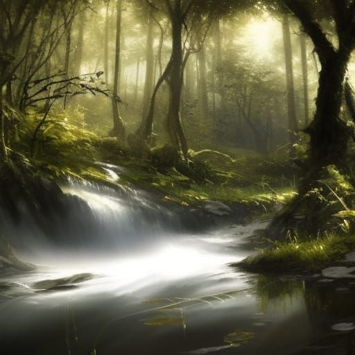 High Gothic Spring Forest with Flowering Trees