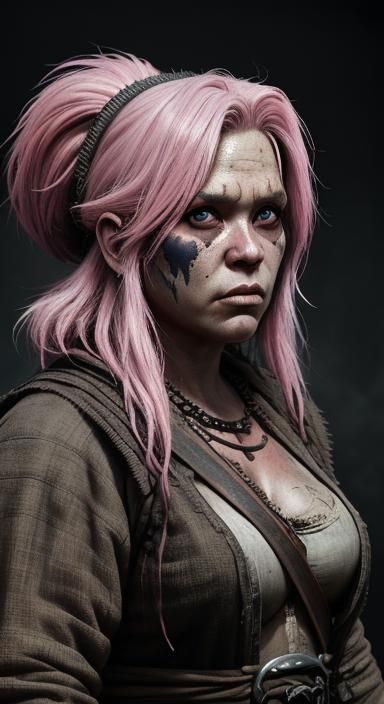 Terrified Trans Girl with Pink Hair in Dystopian Wasteland