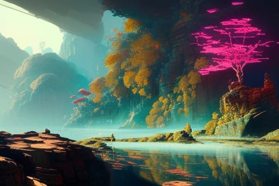 Fantasy Rocky Landscape: Digital Art Masterpiece