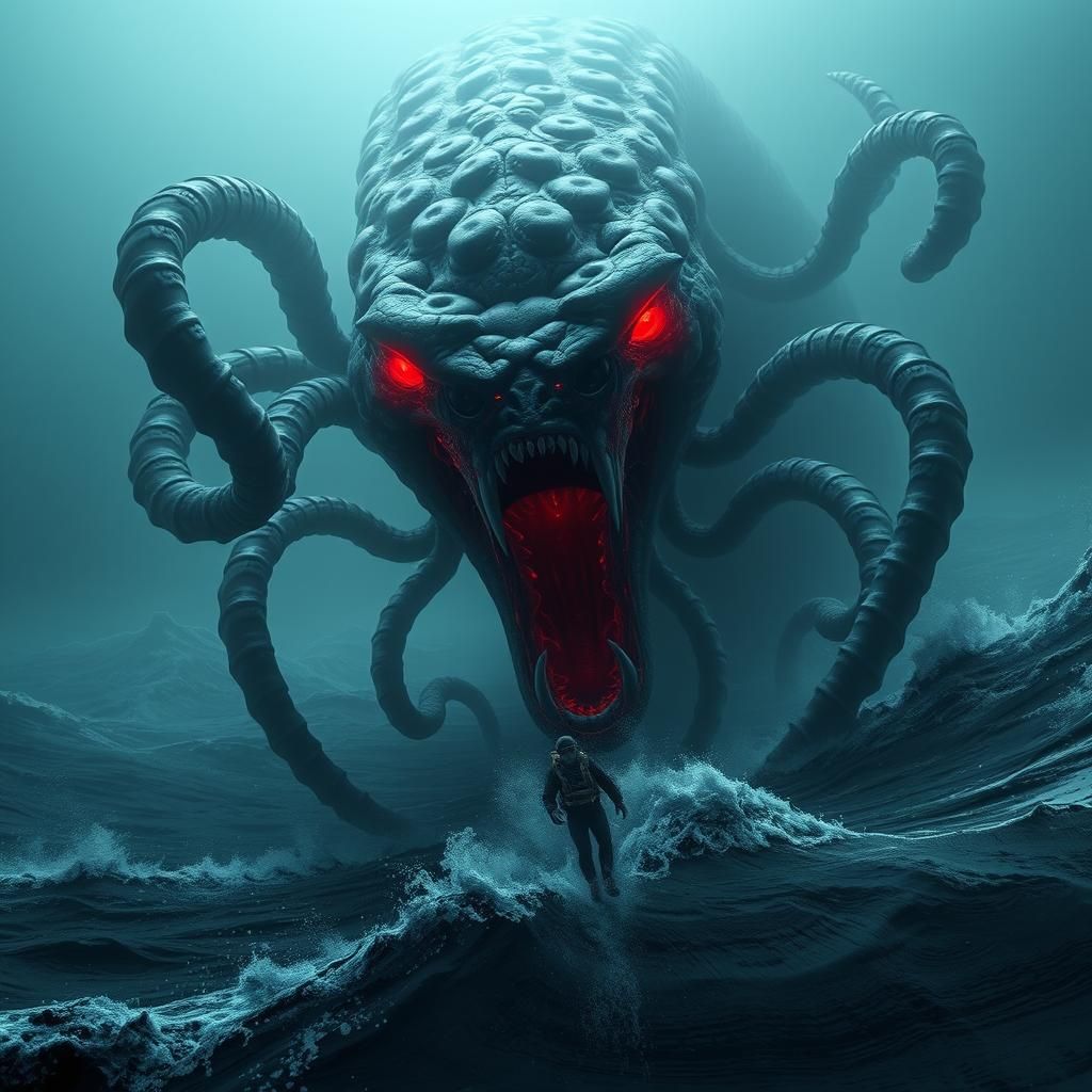 Colossal Serpentine Humanoid Bloop Cryptid in Mariana's Tren...