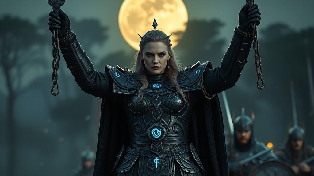 Hyperrealistic Valkyrie Binds Warriors with Spectral Runes