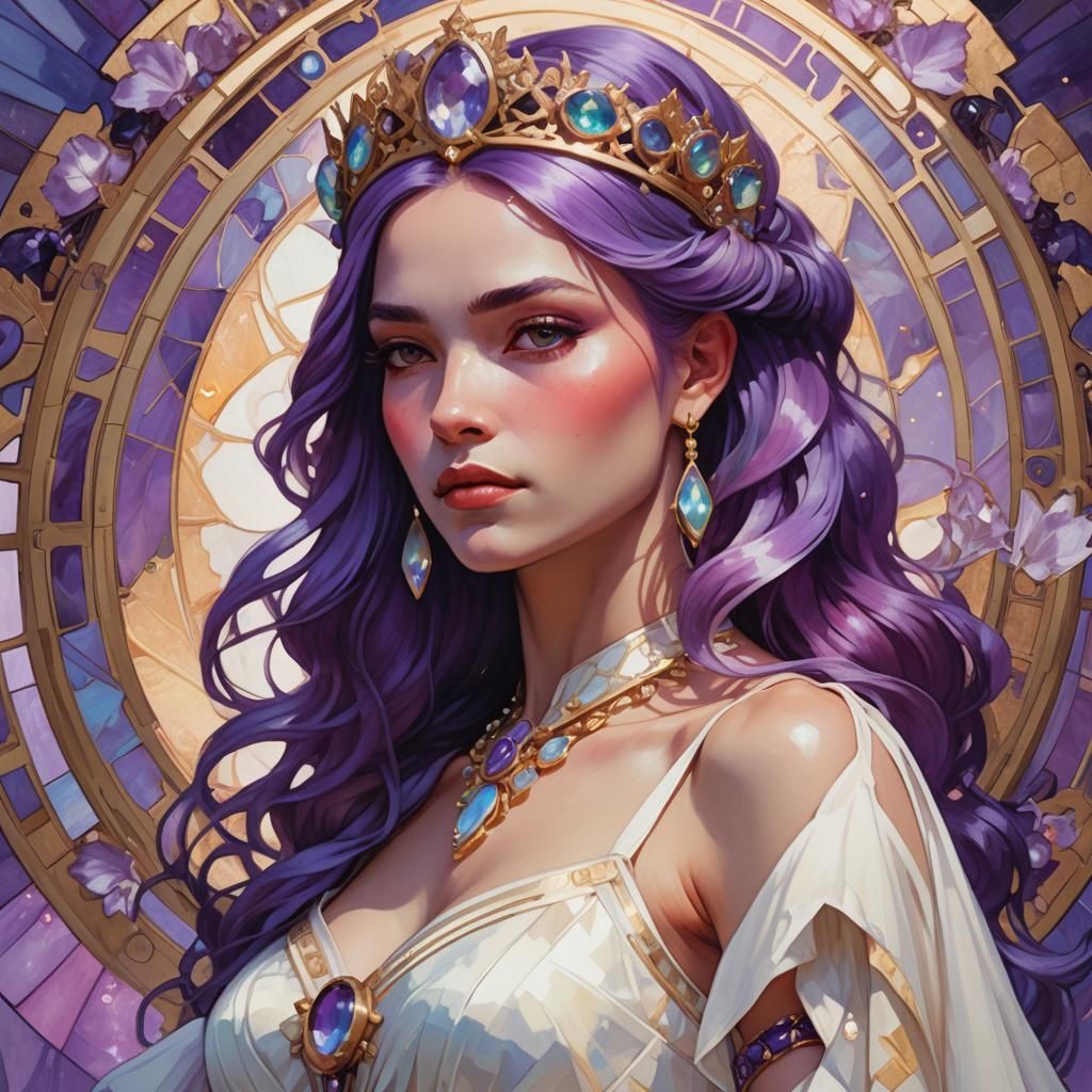 Queen with Purple Hair in Fauvist Portrait