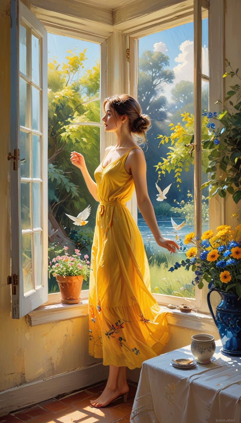 Vibrant Impressionist Woman at the Window