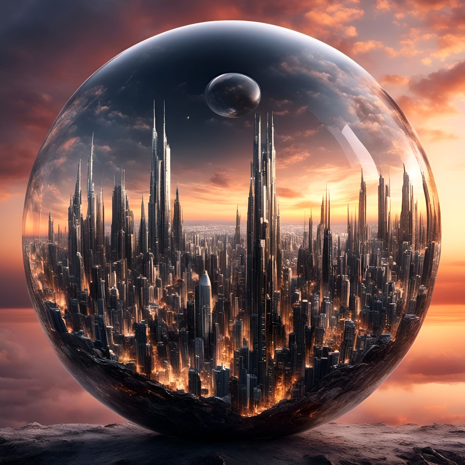 Glass Orb Cityscape: Detailed Color Metropolis