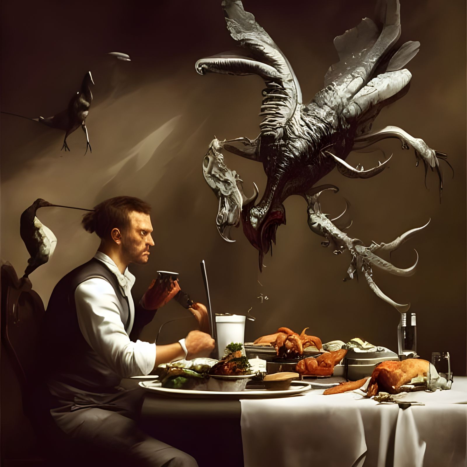 Chef and Waiter in Dreamy Digital Art